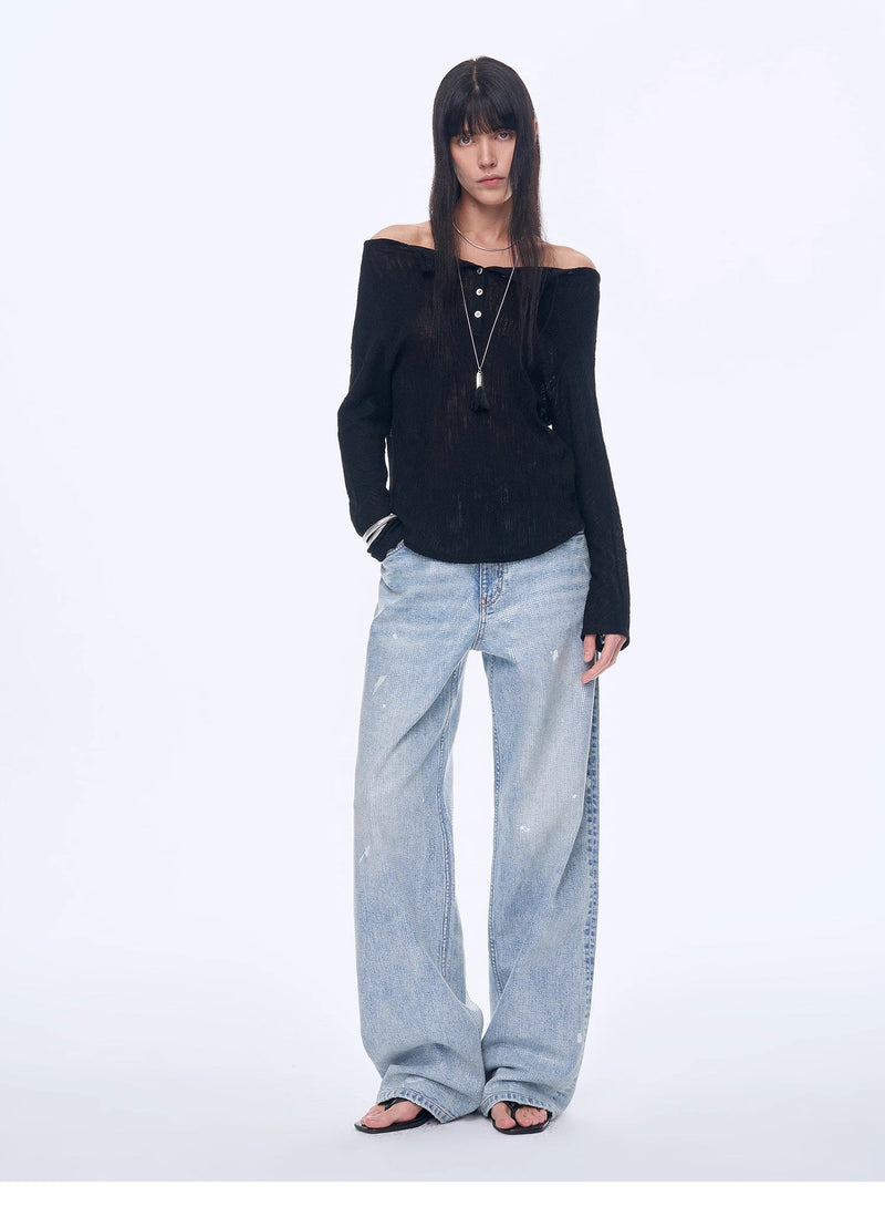 "Fashion Law" Casual One-shoulder Raglan Sleeve T-shirt Top-5