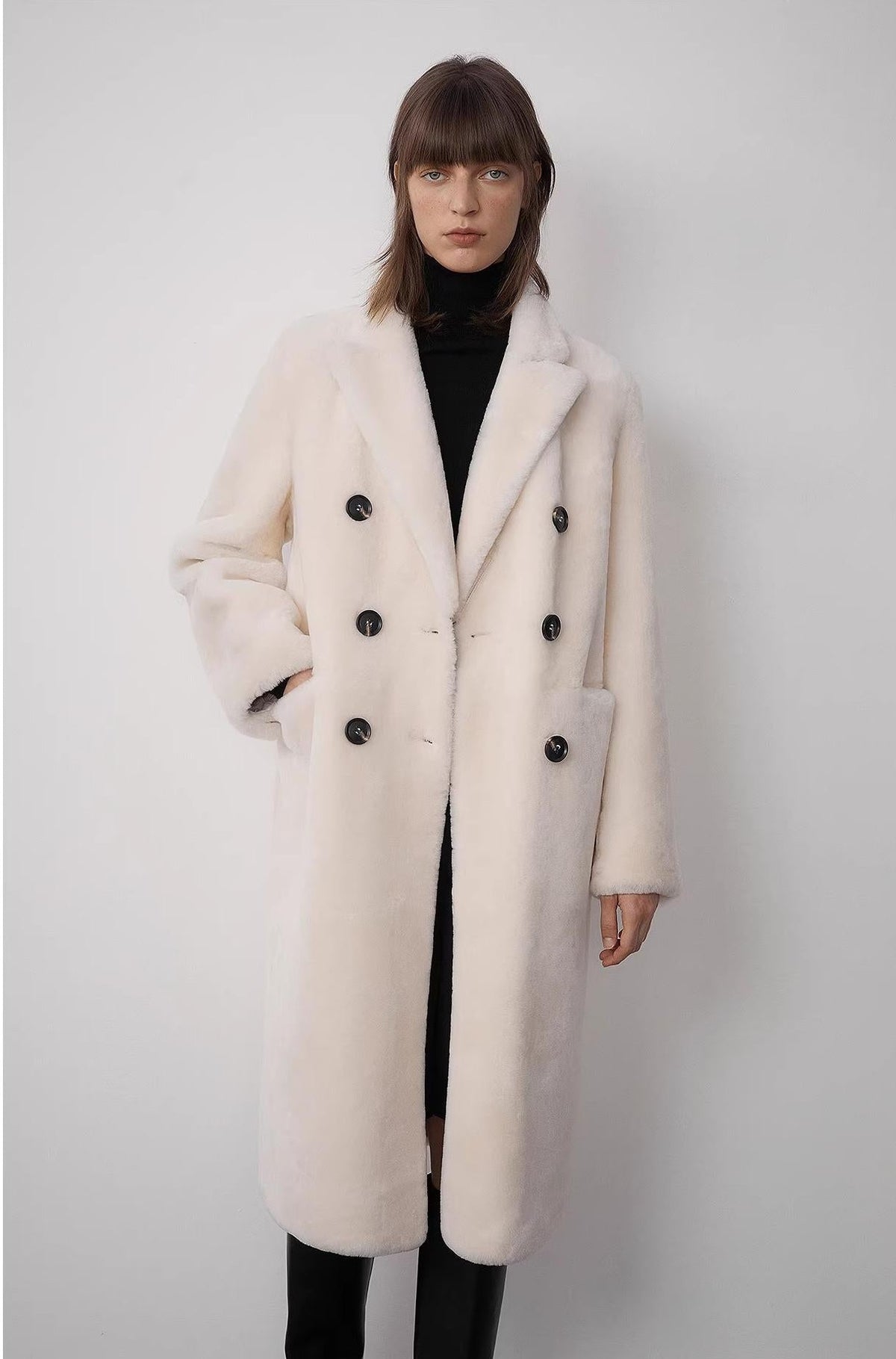 "Korean Drama Ace" Merino mid-length sheepskin coat-4
