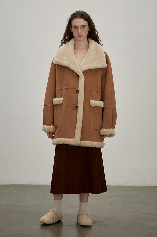 “Makino Tour ”Pure Wool And Artificial Compound Suede Shearling Coat-0