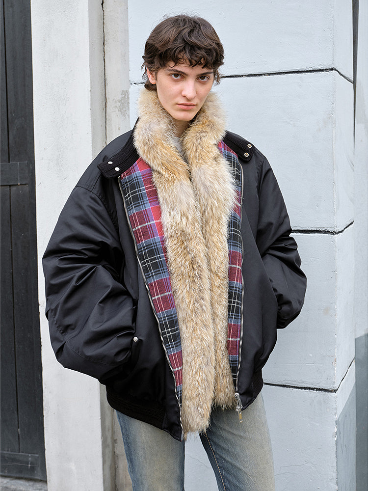 Urban Warmth Walk Casual Street Lightweight Detachable Wolf Fur Collar Parka Down Jacket-0