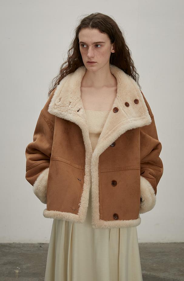 "Makino Traveler" Motorcycle  Reversible Wool And Artificial Compound Suede Shearling  jacket-5
