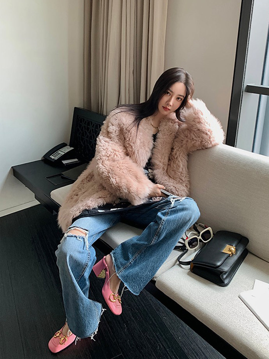 Peach Oolong Tuscan Sheepskin Coat Winter-0