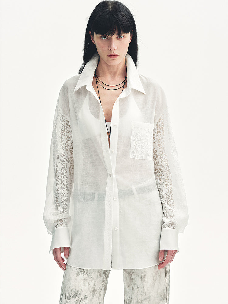 "Ideal Spring Day" Jacquard Hollow Drop Shoulder Shirt Summer-3