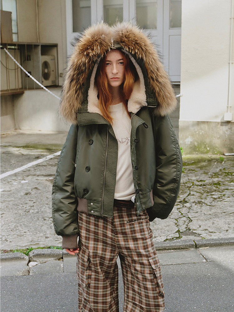 Cool and Sharp, fashionable casual design, warm short style, large hood, raccoon fur collar style jacket-0