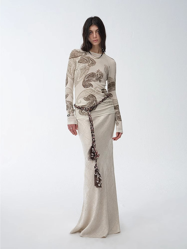 "Light and breezy" retro bias-cut linen blended straight fishtail maxi skirt-0