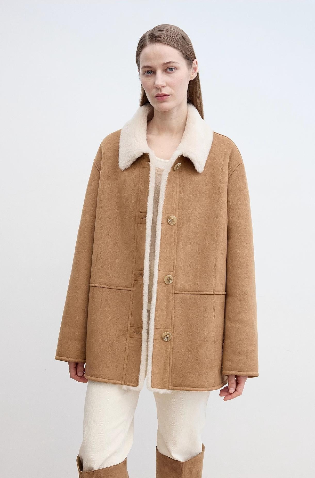 Vintage Manor high quality wool contrast lapel reversible  Shearling jacket-0