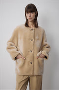 "Retro Time" Merino women's winter short round neck sheepskin jacket-0