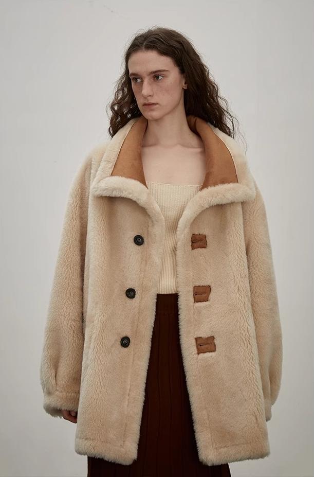 “Makino Tour ”Pure Wool And Artificial Compound Suede Shearling Coat-1