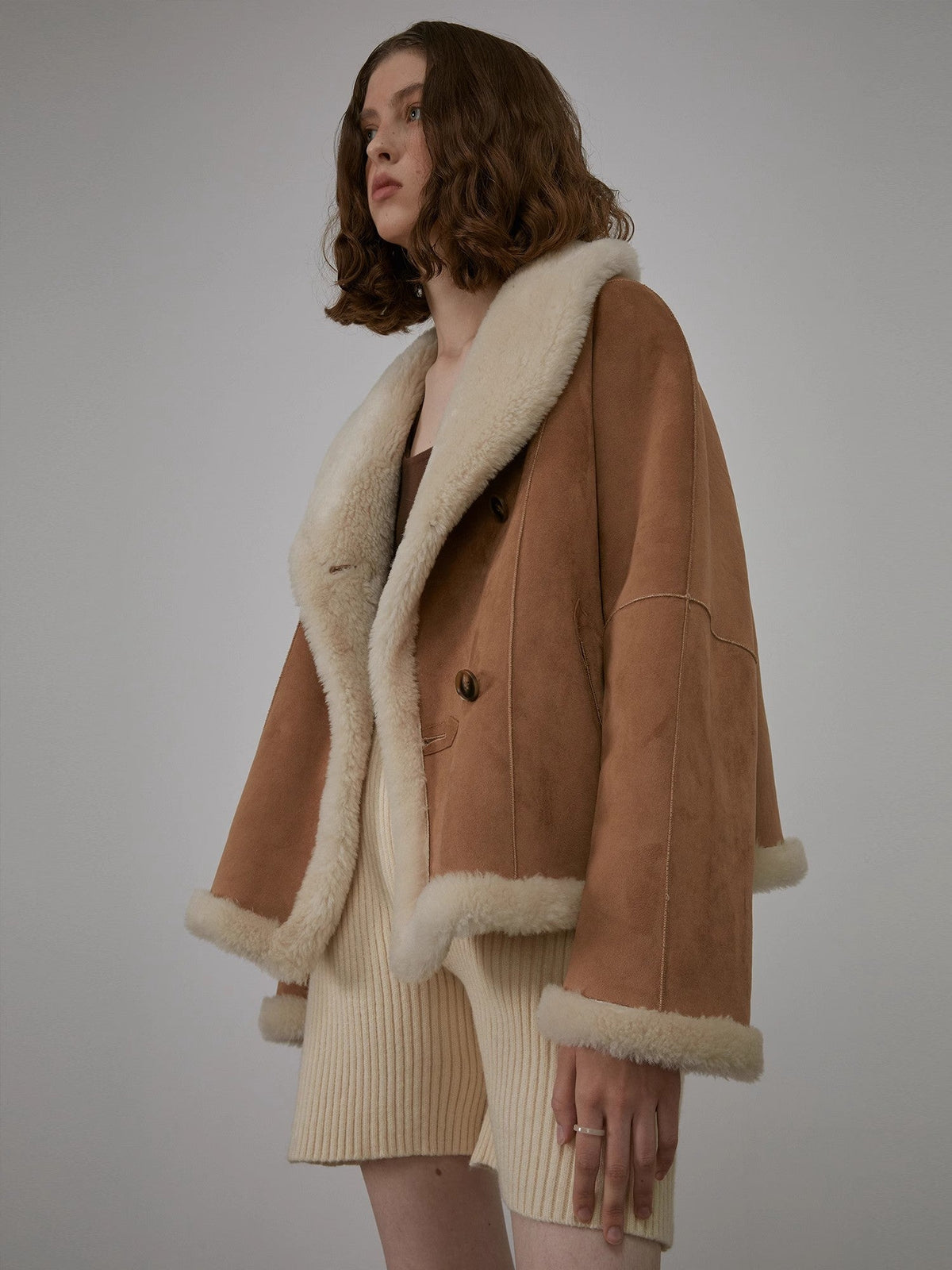 "Bella Poetry" Reversible Artificial Compound Leather Shearling Short Jacket-4
