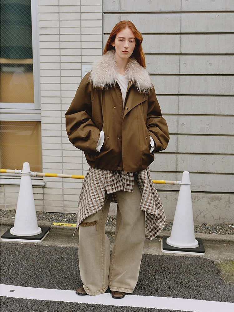 Cutting-edge Style, warm and detachable raccoon fur collar short silhouette down jacket-3