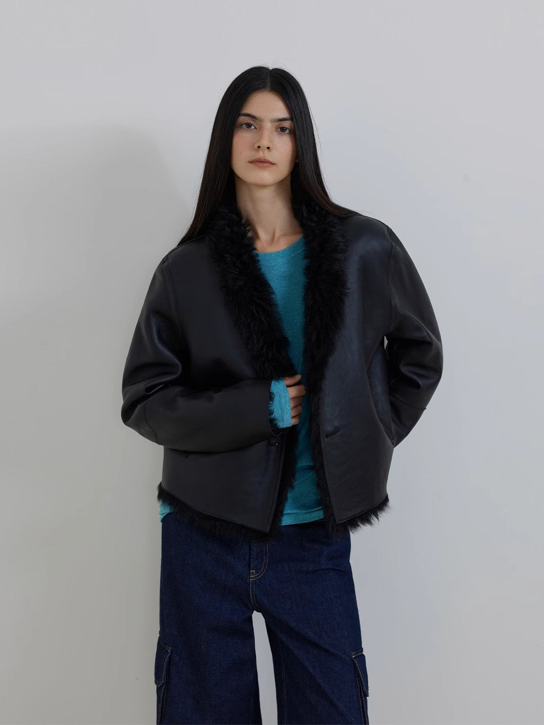 Beethoven's Night Reversible Standing Collar Tuscan Sheepskin Coat-3