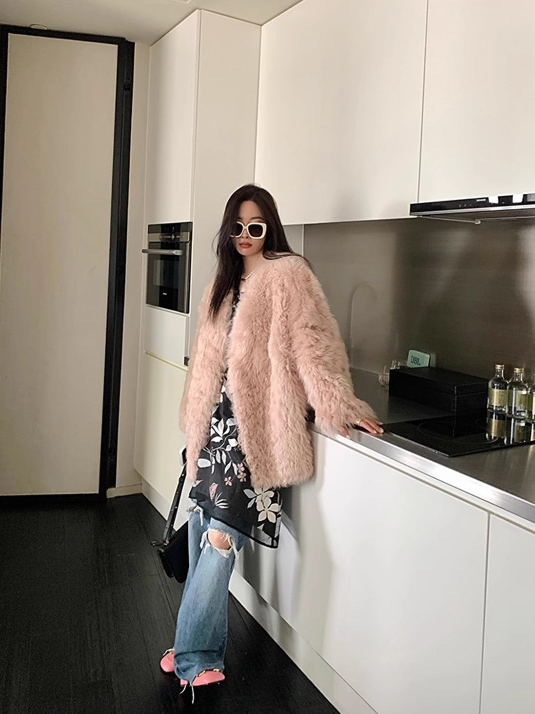 Peach Oolong Tuscan Sheepskin Coat Winter-1