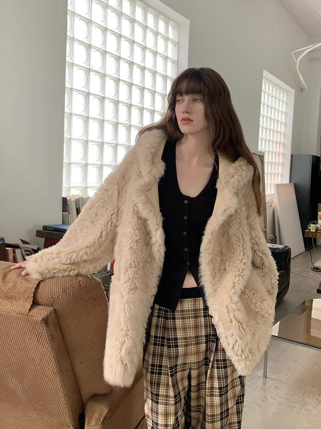 Clouds of smoke become rain Imported Tuscan hooded sheepskin-0