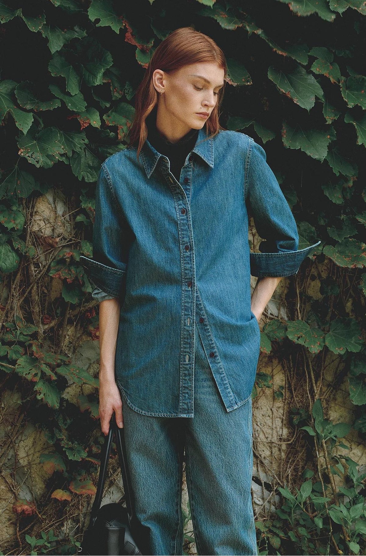 Italian imported BERTO denim classic old money style lapel shirt for women-1