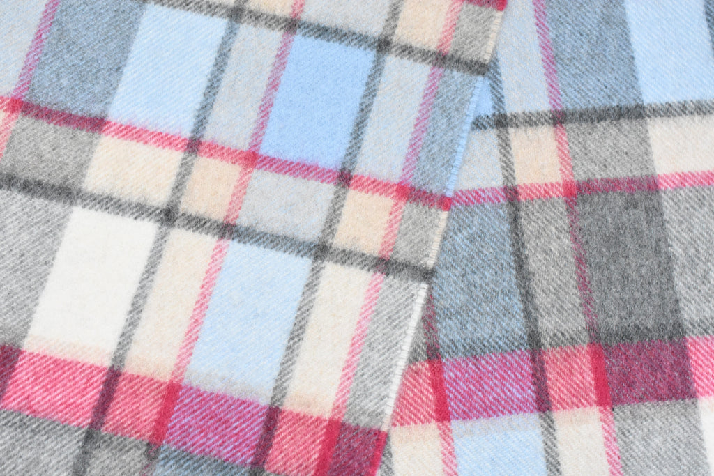 Classic Plaid Pink, Blue & Grey Brushed Cashmere Scarf-4