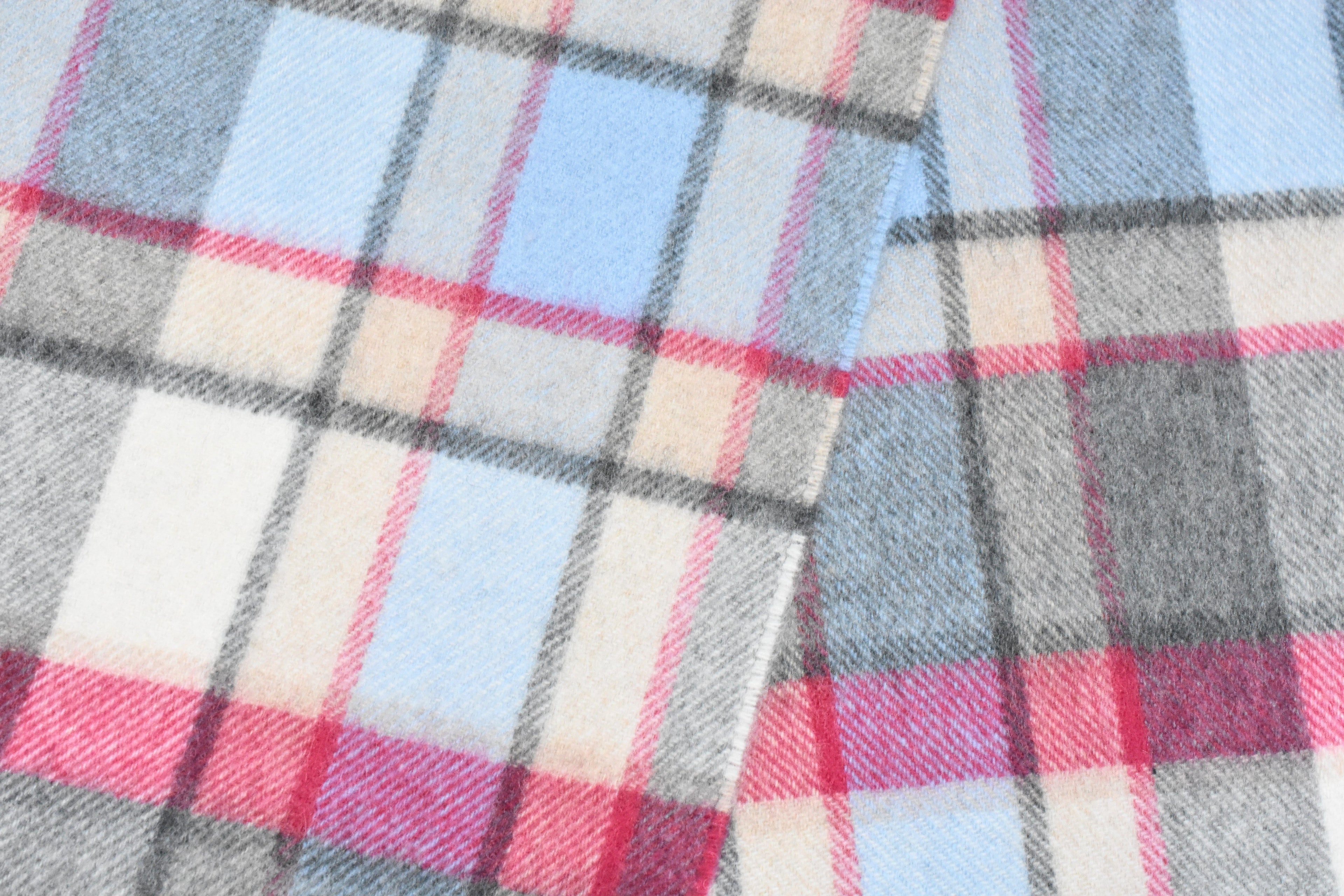 Classic Plaid Pink, Blue & Grey Brushed Cashmere Scarf-4