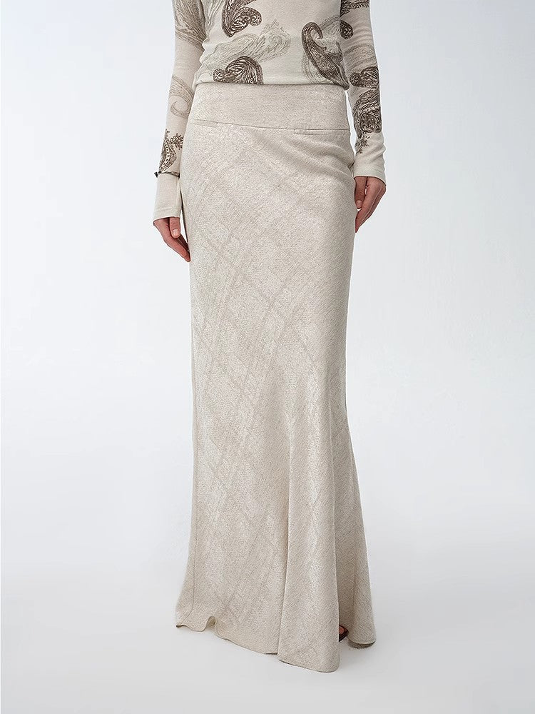 "Light and breezy" retro bias-cut linen blended straight fishtail maxi skirt-1