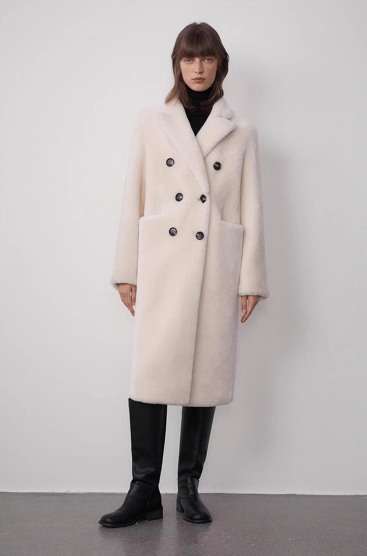 "Korean Drama Ace" Merino mid-length sheepskin coat-0