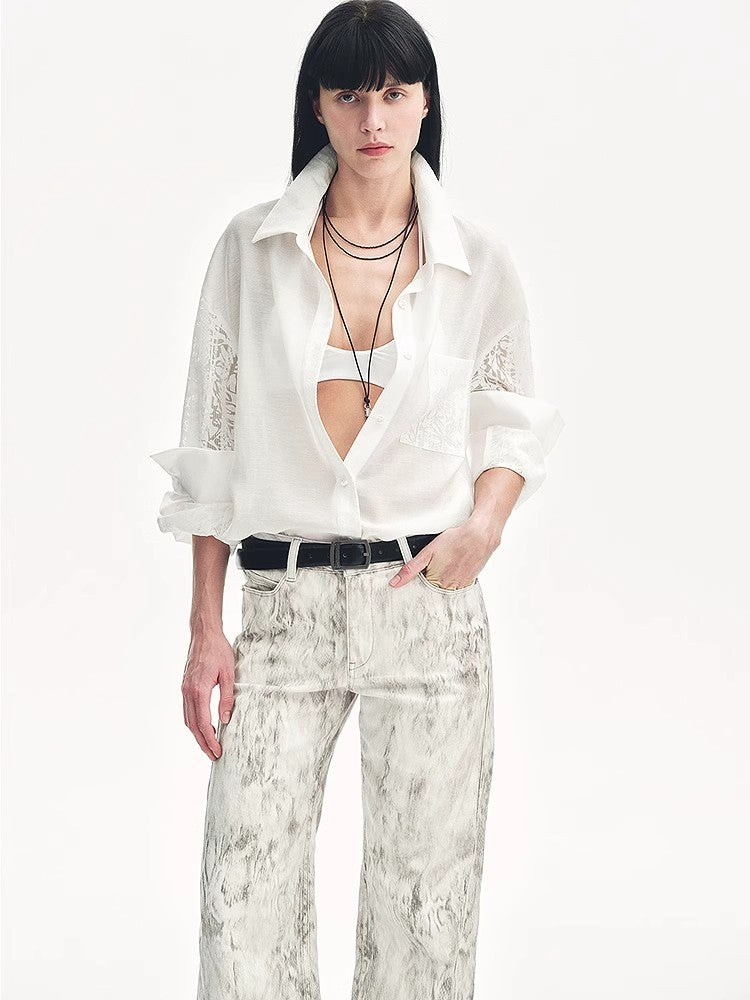 "Ideal Spring Day" Jacquard Hollow Drop Shoulder Shirt Summer-4