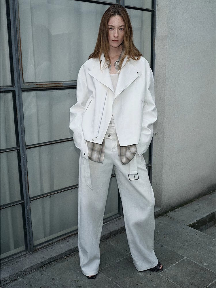 "Modern Past" practical personality linen draped trapezoidal jacket-3