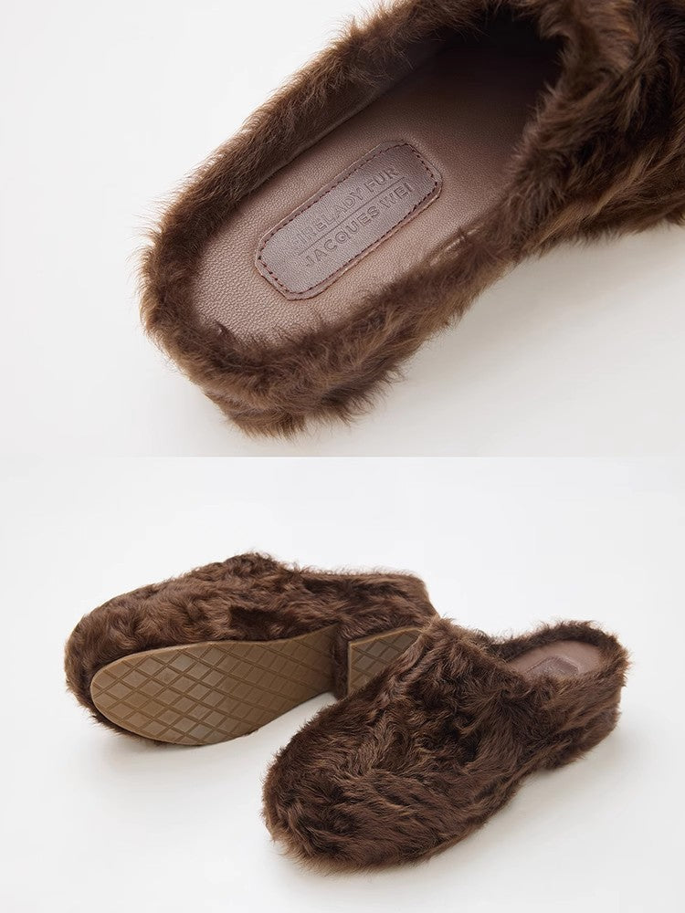 [FF × JW Collaboration - Fur-lined Slip-On Platform Sneakers] Casual and stylish design with wool, slip-on thick-soled sneakers that add height-2