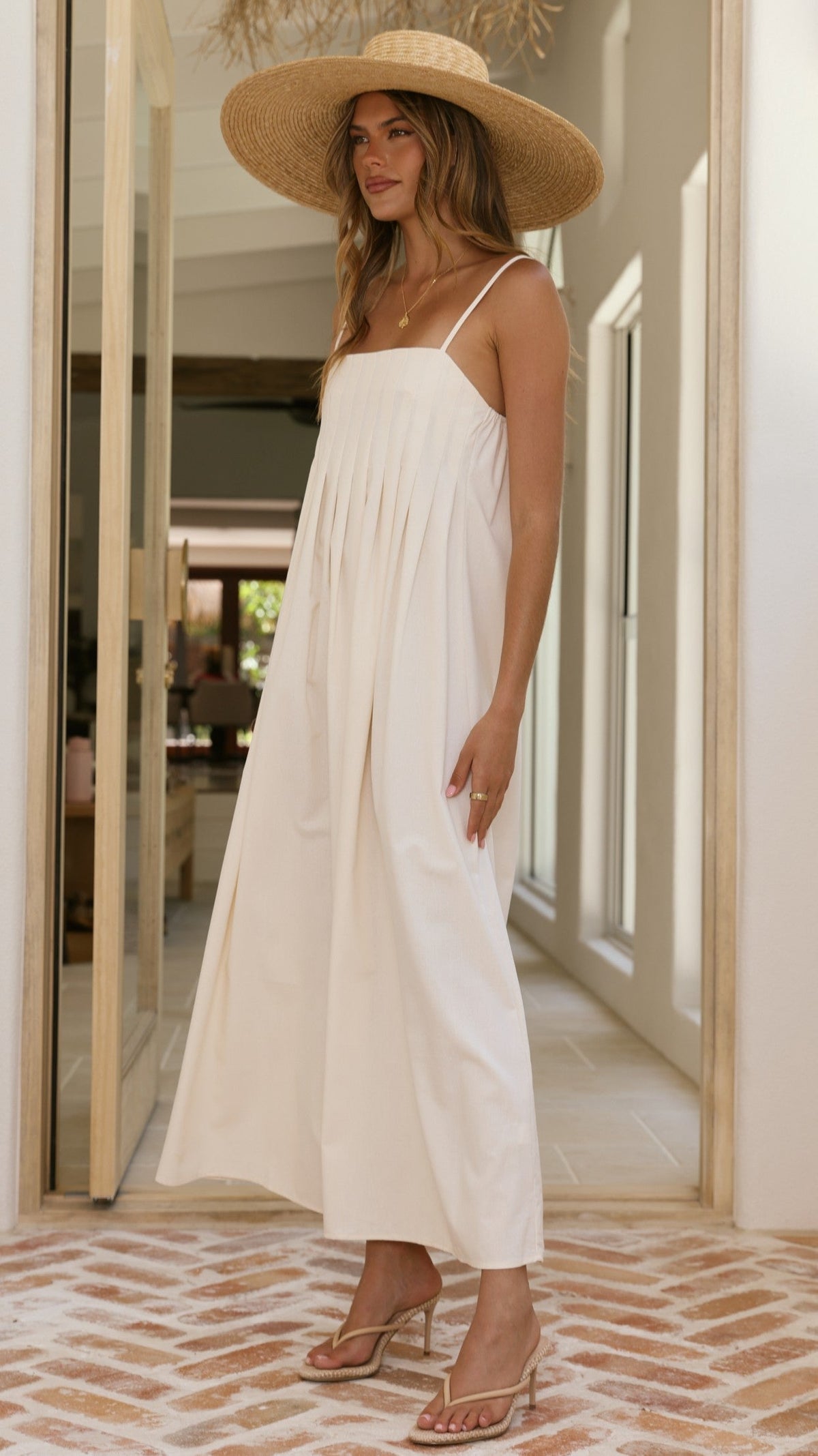 Ivory Linen Pleated Maxi Dress - COPY-2