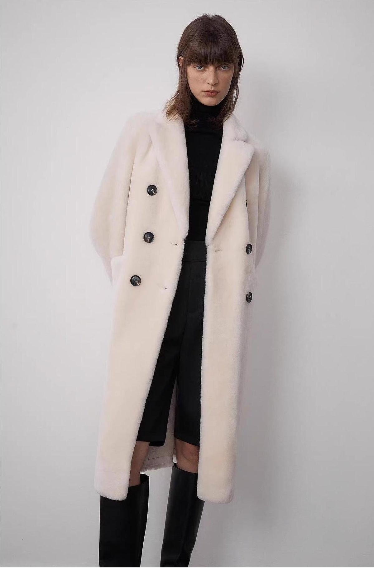"Korean Drama Ace" Merino mid-length sheepskin coat-1