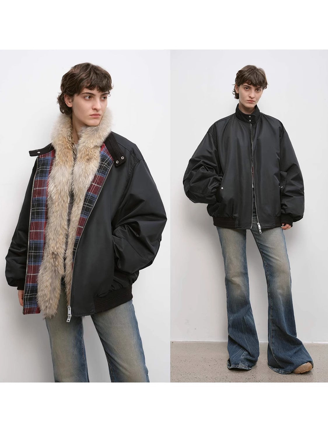 Urban Warmth Walk Casual Street Lightweight Detachable Wolf Fur Collar Parka Down Jacket-3