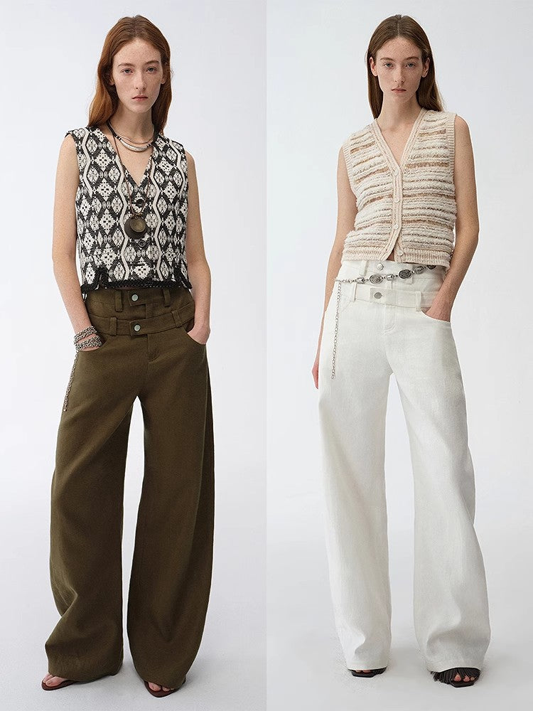 "Weiss Love Letter" Old Money Style Linen Cut Scimitar Pants-1