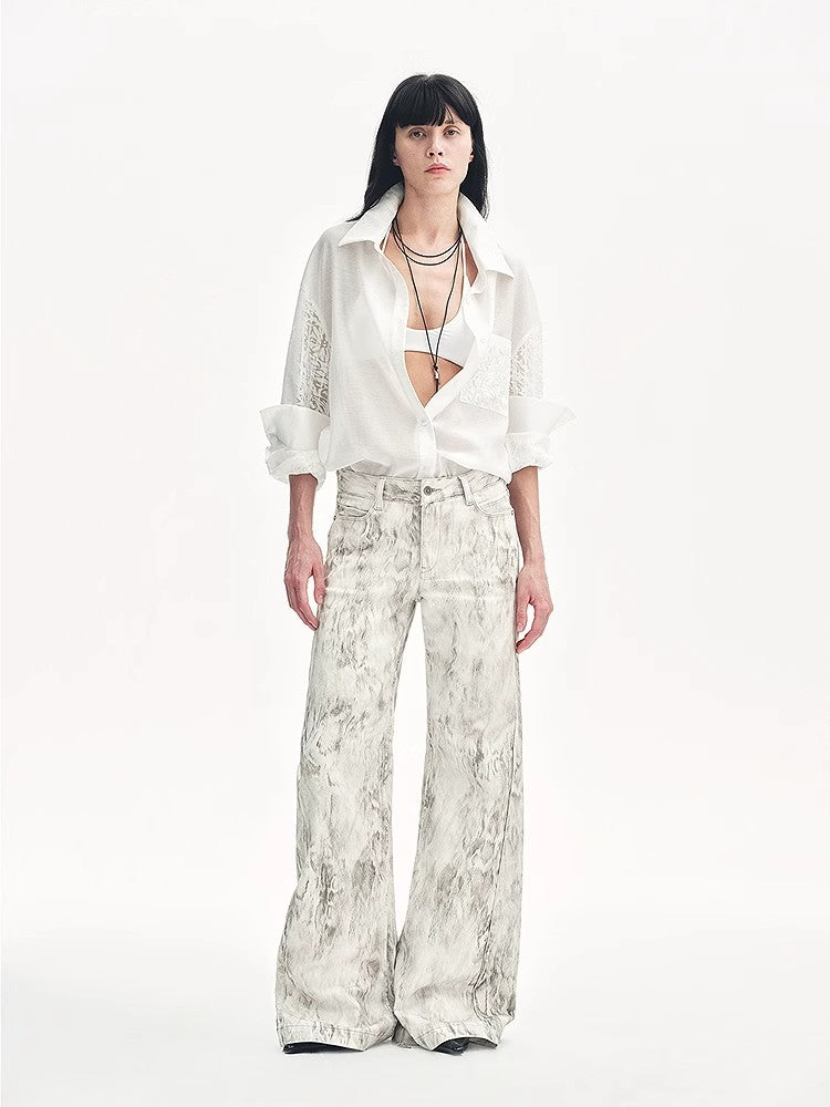 "Ideal Spring Day" Jacquard Hollow Drop Shoulder Shirt Summer-0