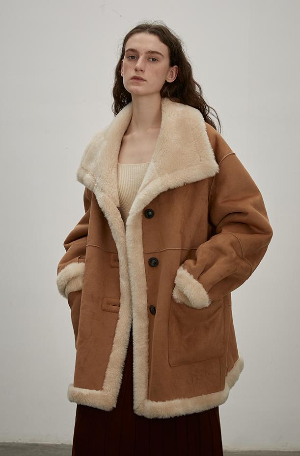 “Makino Tour ”Pure Wool And Artificial Compound Suede Shearling Coat-2