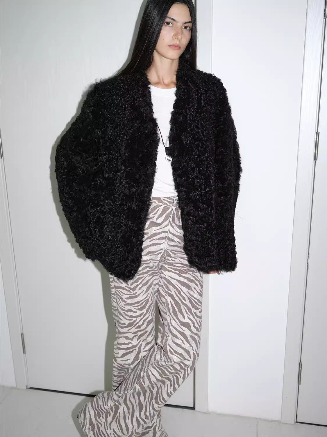 My Little Curly Imported Tuscan Black Sheepskin Jacket-2