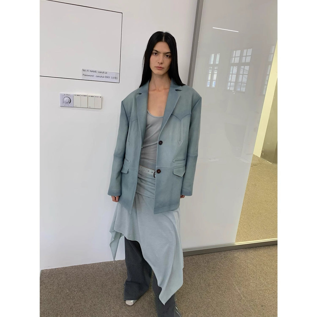 “Nostalgic Denim”Custom-Dyed Washed Spray-Color Goat Leather Genuine Leather Blazer for Women, Vintage-Finish Leather Jacket-1