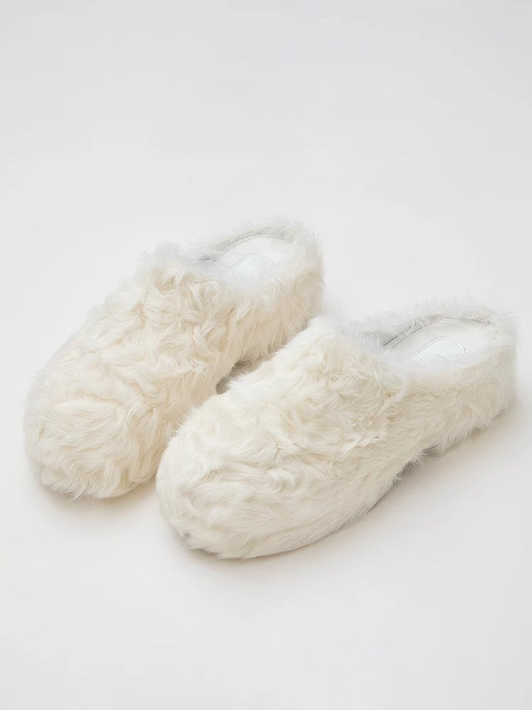 [FF × JW Collaboration - Fur-lined Slip-On Platform Sneakers] Casual and stylish design with wool, slip-on thick-soled sneakers that add height-3