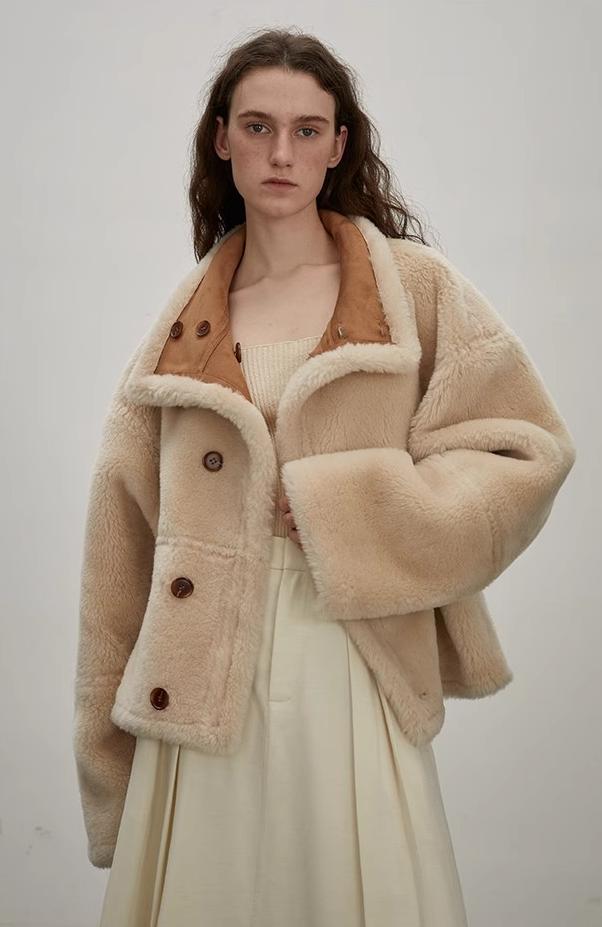 "Makino Traveler" Motorcycle  Reversible Wool And Artificial Compound Suede Shearling  jacket-1