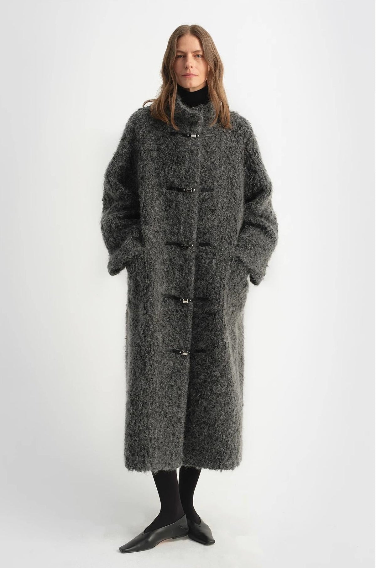 "Parisian Affair"Circle Long Fur Toggle Coat for Women-4