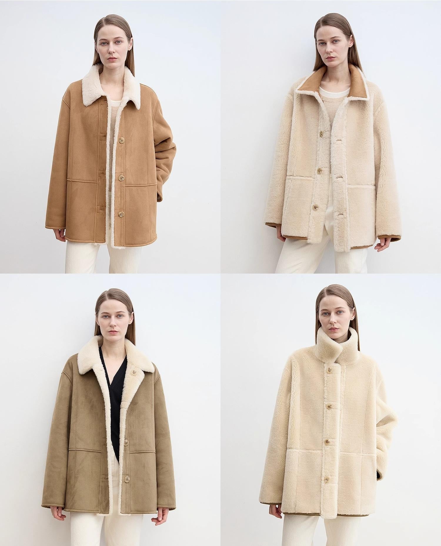Vintage Manor high quality wool contrast lapel reversible  Shearling jacket-2