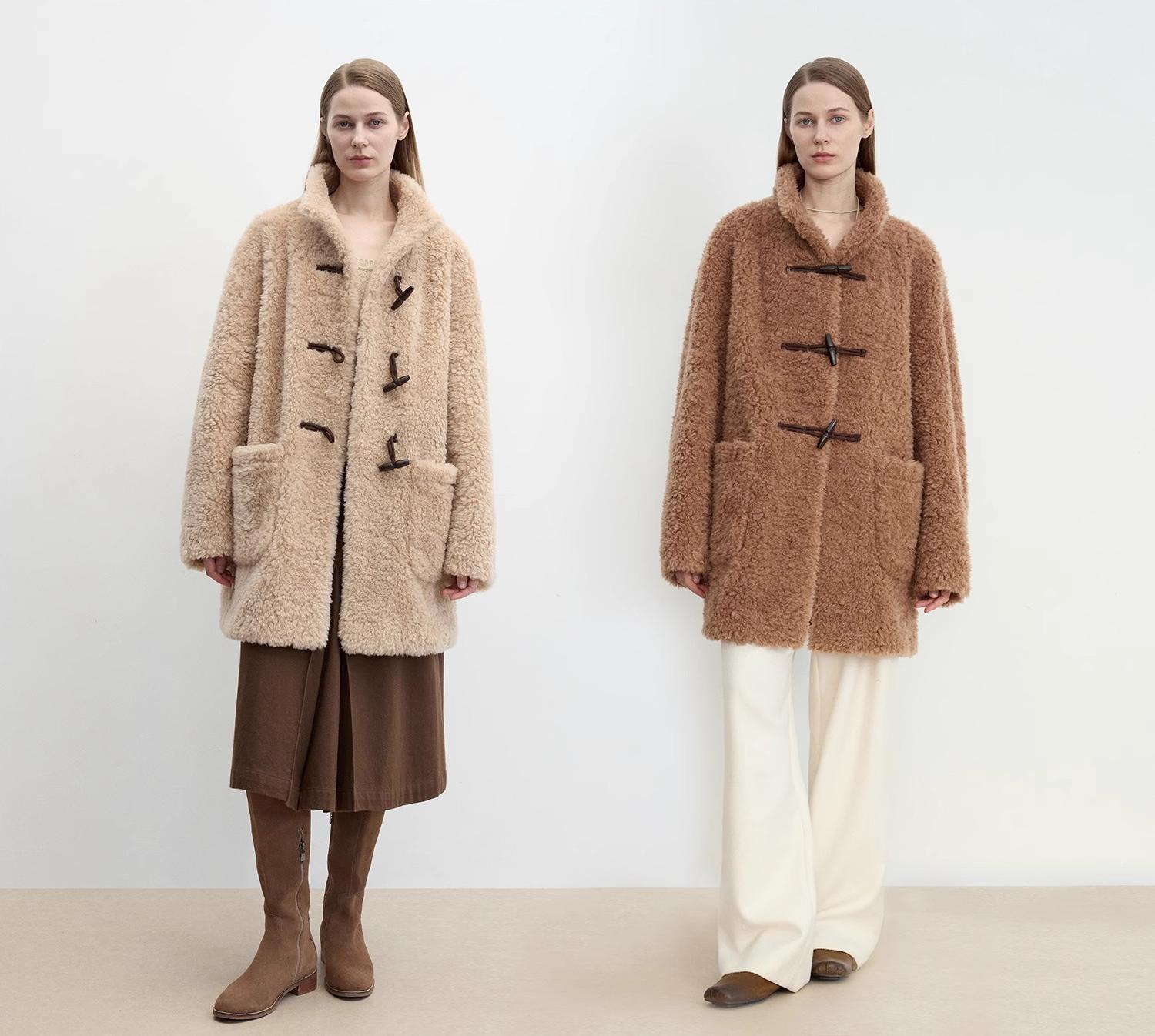 Light and wandering imported Lagon style curly shearling velvet stick button stand collar jacket-2