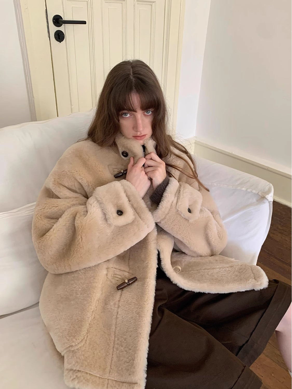 Dreamer Stand Collar Casual Imported Merino Long Sheepskin Jacket-2