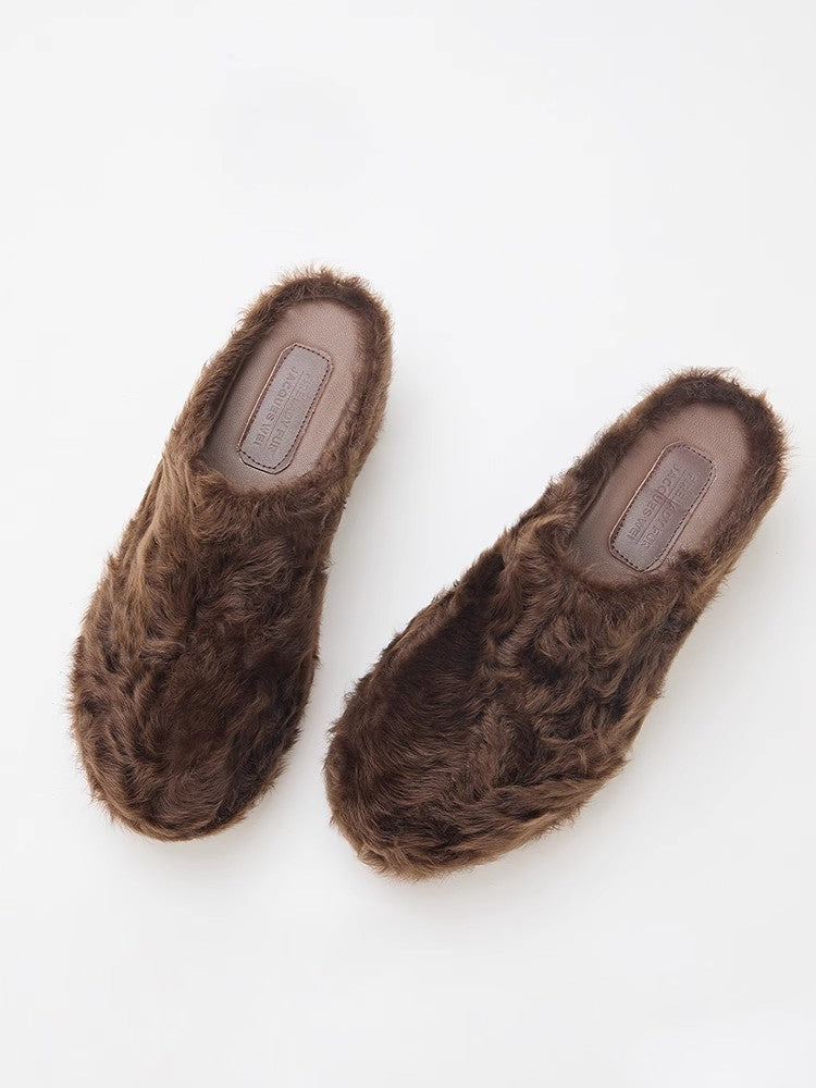 [FF × JW Collaboration - Fur-lined Slip-On Platform Sneakers] Casual and stylish design with wool, slip-on thick-soled sneakers that add height-0