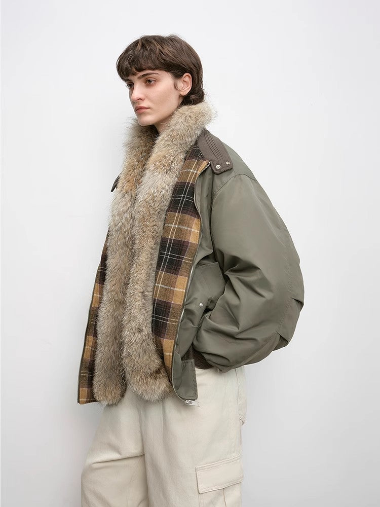 Urban Warmth Walk Casual Street Lightweight Detachable Wolf Fur Collar Parka Down Jacket-4