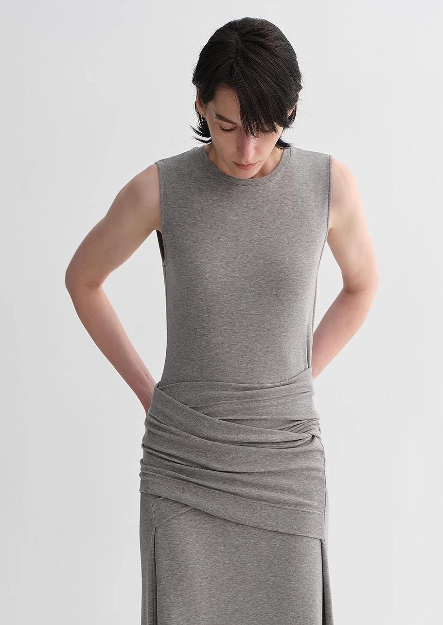 Ice silk wool blend dress with adjustable waistline, hip-flattering design, slim fit for a figure-slimming effect-1