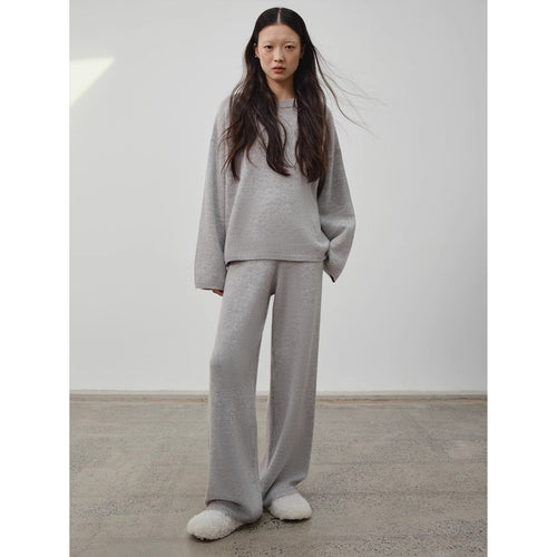 "A Taste of the Wilderness" Slim-fitting wool knitted casual pants for women, straight-leg pants with a lazy feel-0