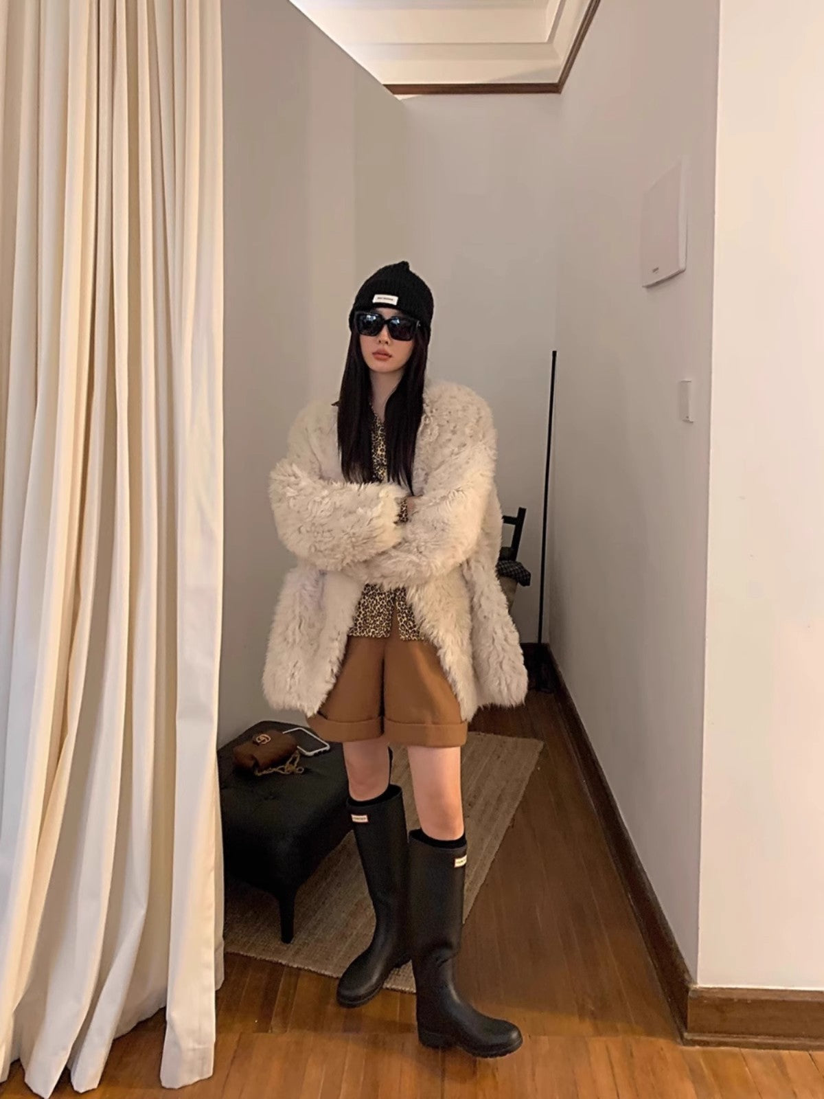 Peach Oolong Tuscan Sheepskin Coat Winter-3