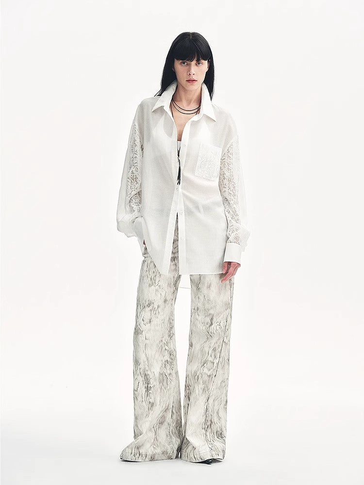 "Ideal Spring Day" Jacquard Hollow Drop Shoulder Shirt Summer-1