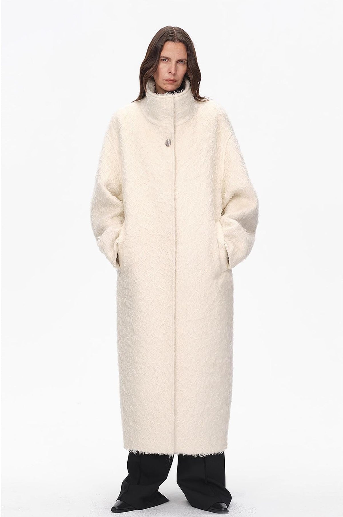 "Song of Snowland"Women's mohair wool stand collar coat autumn and winter loose woolen coat-0
