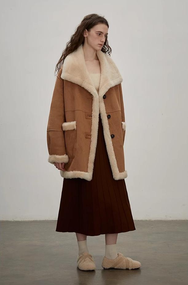 “Makino Tour ”Pure Wool And Artificial Compound Suede Shearling Coat-3