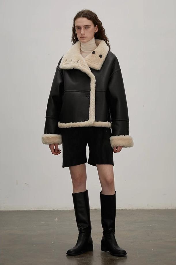 "Makino Traveler" Motorcycle  Reversible Wool And Artificial Compound Suede Shearling  jacket-2