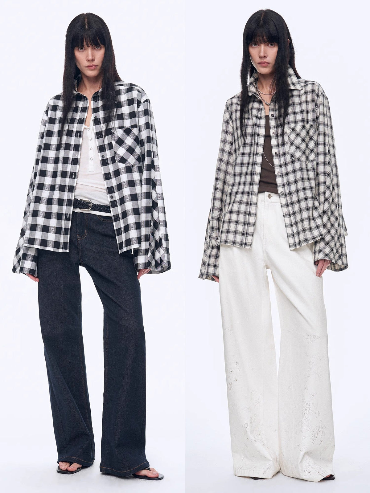 "Style Diary" Tencel acetate jacquard check dropped shoulder shirt-1