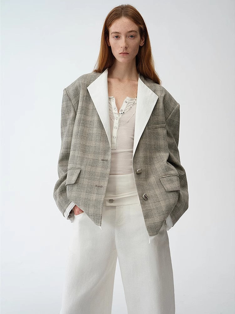"London Diary"old money style contrasting lapel wool blazer-4